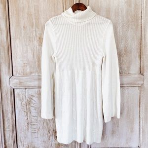 White Turtleneck Cable Knit Sweater Dress- size M